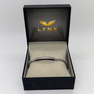 Lynx Mens Stainless Steel Hammered ID Plate Bracelet With Foxtail Chain In Gift
